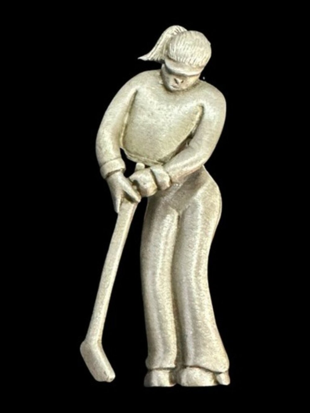 Signed JJ Jonette Pewter Golf Swing Brooch With Articulated Upper Half Moves